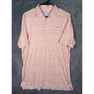 B. Draddy Mens Medium Pima Cotton Striped Polo Shirt Orange White Star Crest